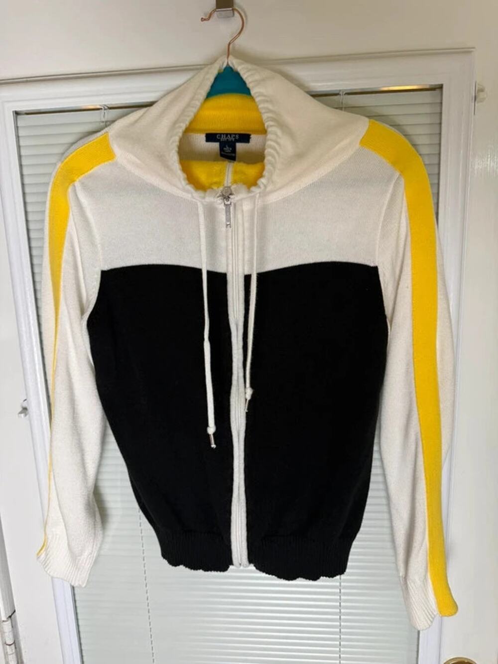 Chaps women’s zip up cowl neck knit sweater jacket windbreaker color block large